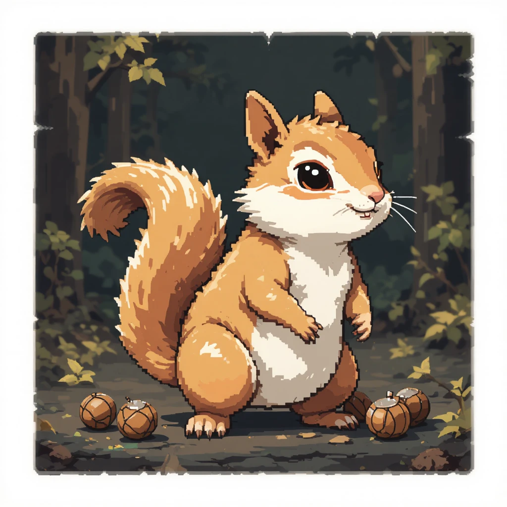 Cute chibi chipmunk monster with a tail full of nuts