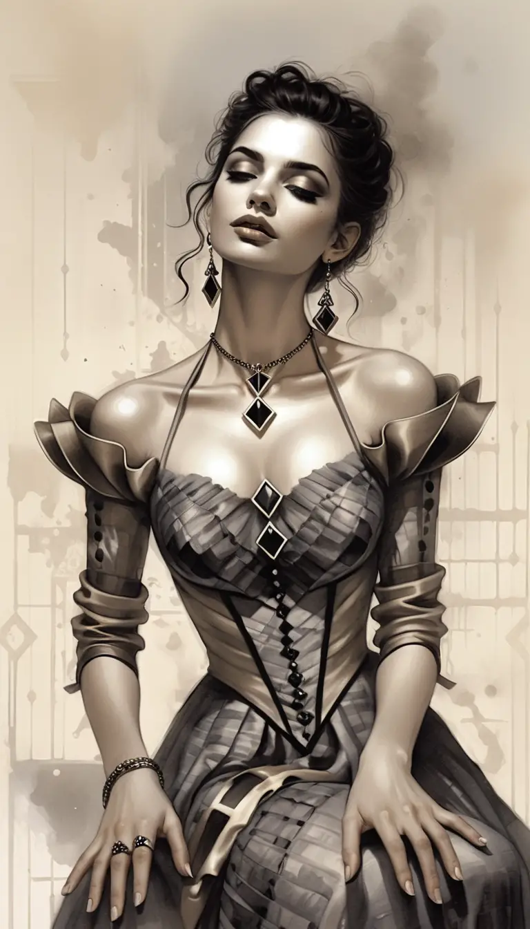 Elegante mujer aristocrática en retrato fantástico monocromático