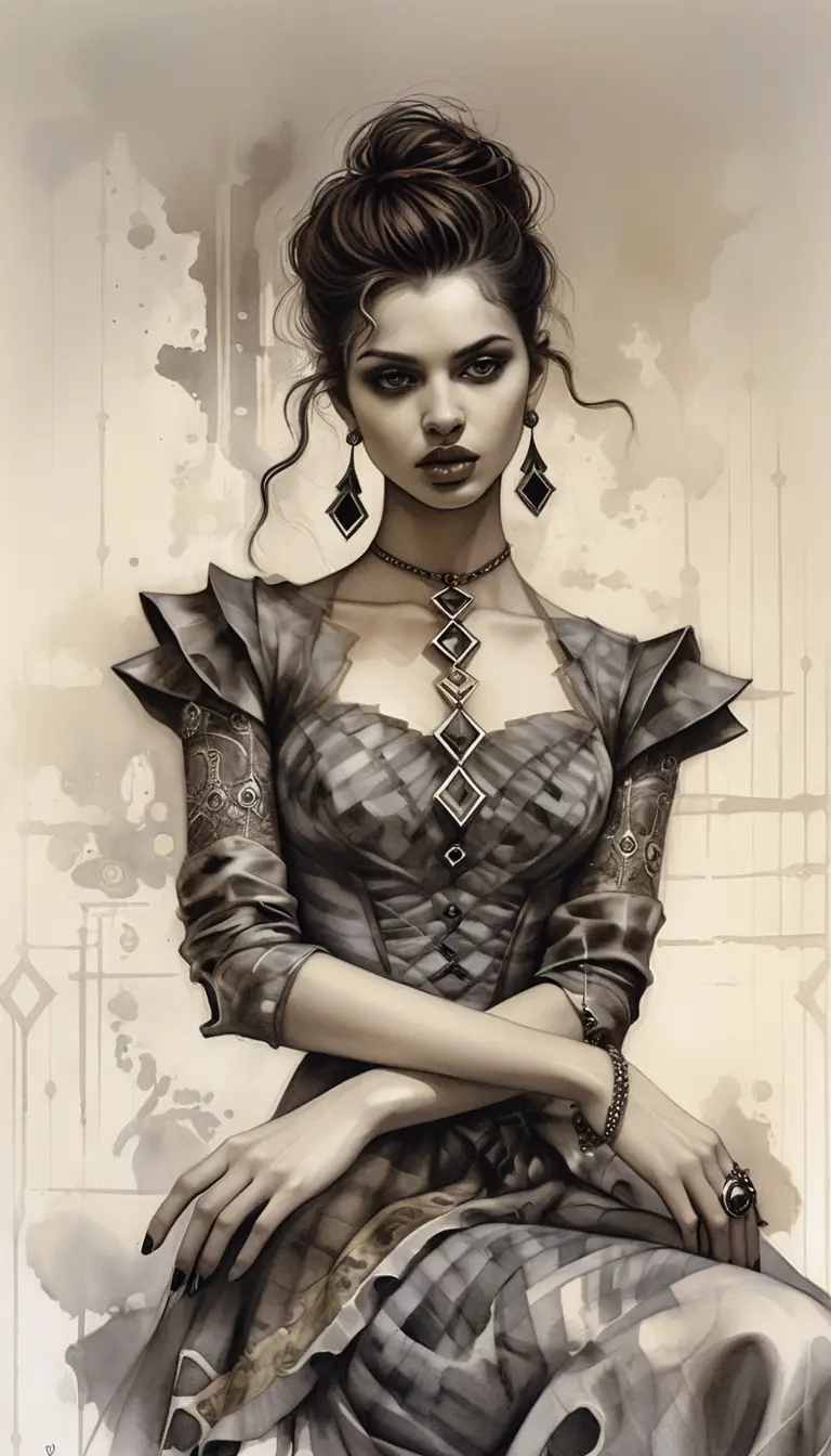 Elegant aristocratic woman in monochrome fantasy portrait