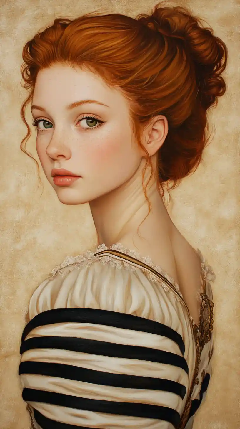 Renaissance style portrait of a freckled redhead girl