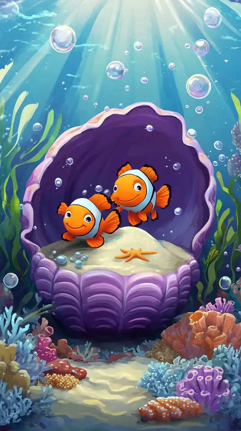 Cheerful Clownfish In A Giant Clam Underwater Scene