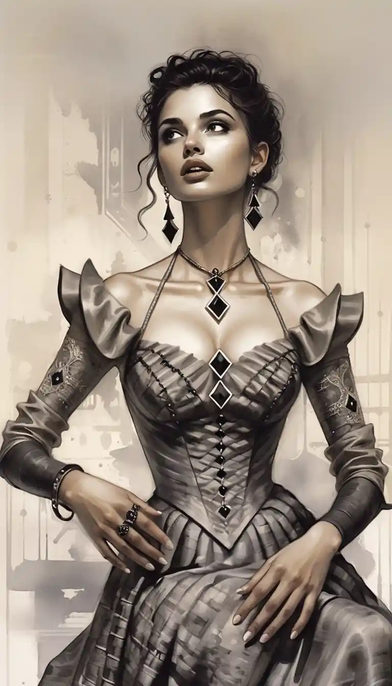 Aristocratic fantasy woman in monochrome digital portrait