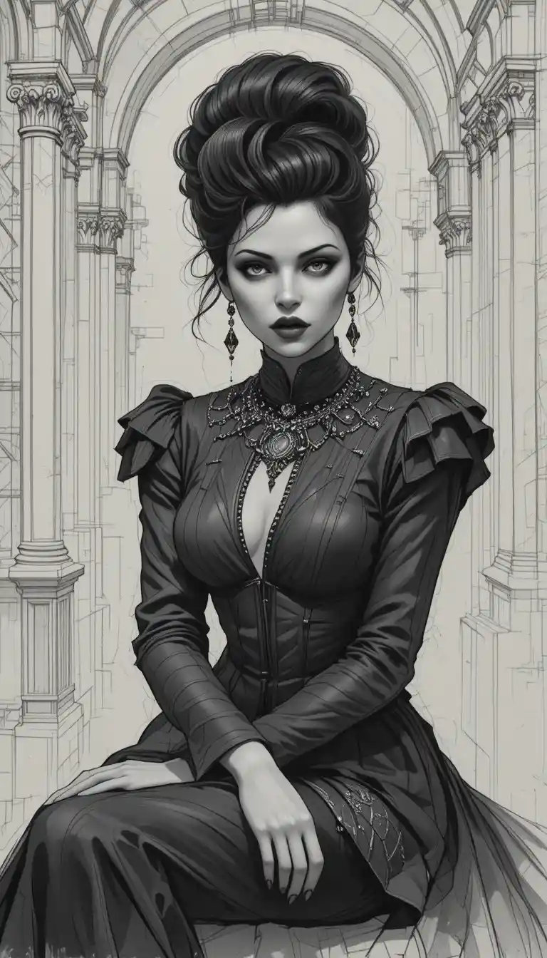 Mujer aristocrática elegante en retrato fantástico en monocromo