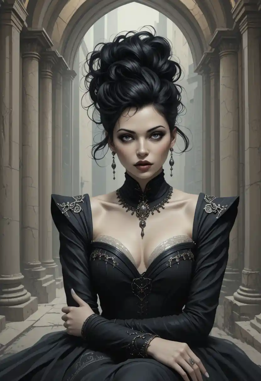 Elegante aristokratische Frau in monochromem Fantasy-Porträt