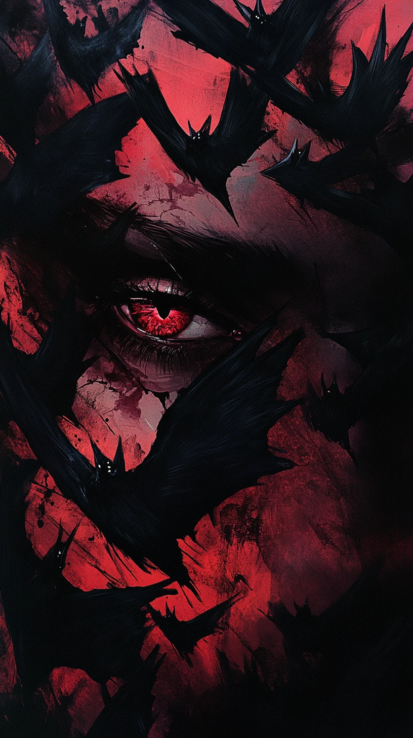 Ojos hipnóticos de vampiro que se transforman en un enjambre de murciélagos