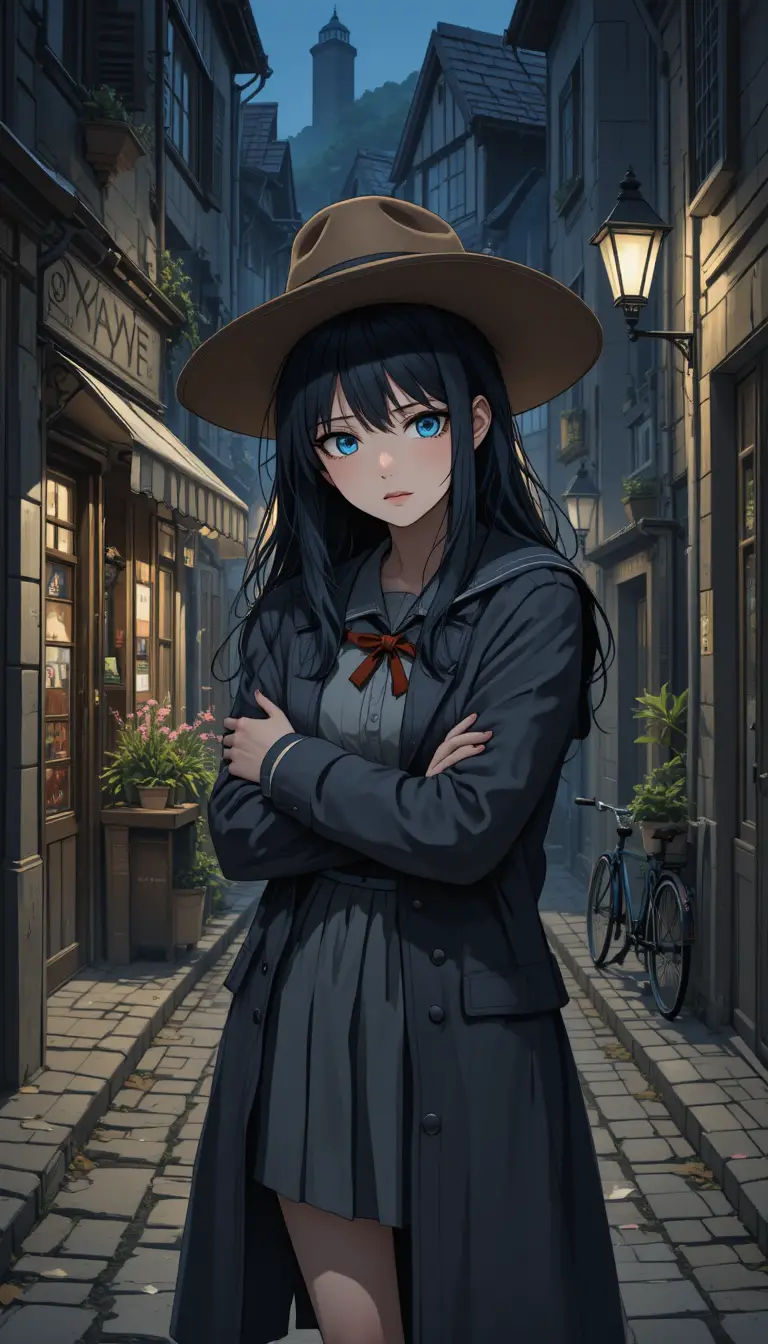 Melancholic Japanese Schoolgirl Embracing A Cowboy In Alley
