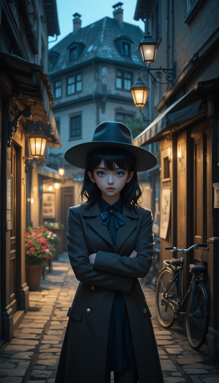 昏暗都市巷弄中的憂鬱系動漫女學生
