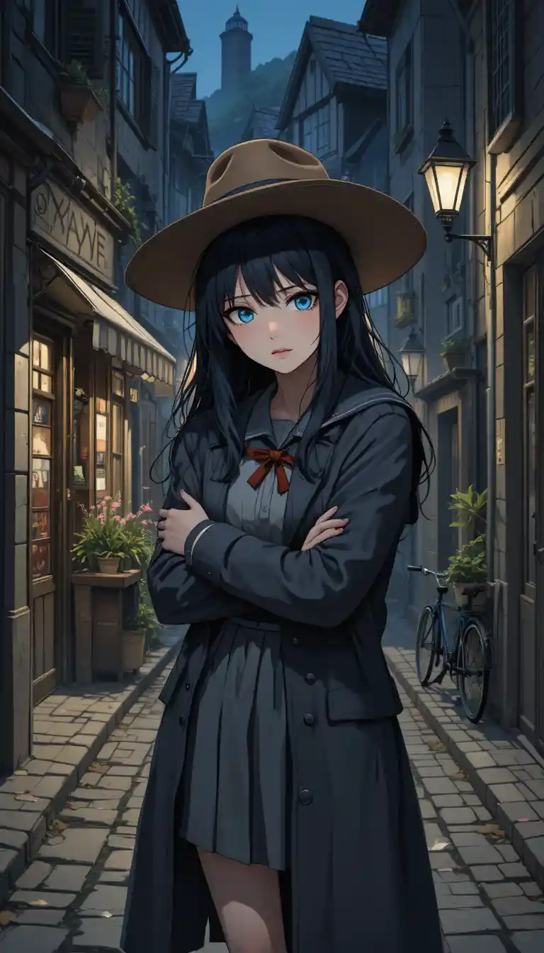 Melancholic Japanese Schoolgirl Embracing A Cowboy In Alley
