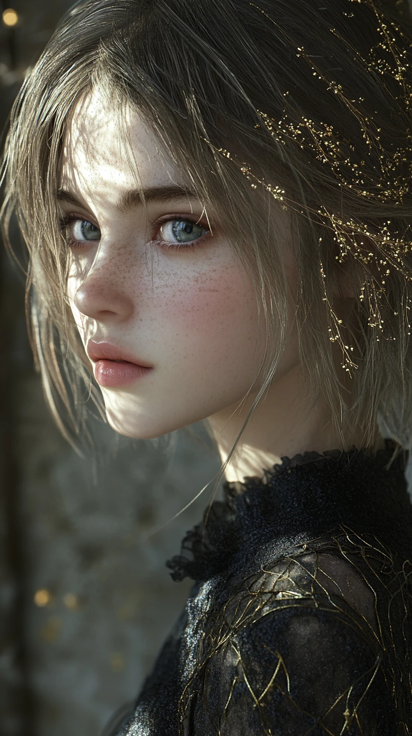 Serene anime girl with silver bob in soft side light