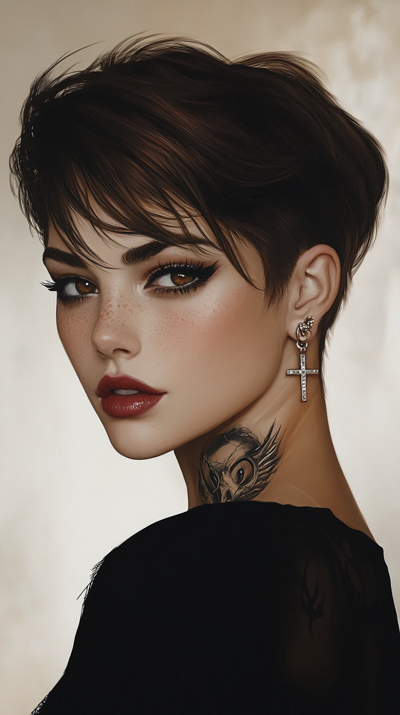 Cyberpunk woman portrait with tattoo and cross earring