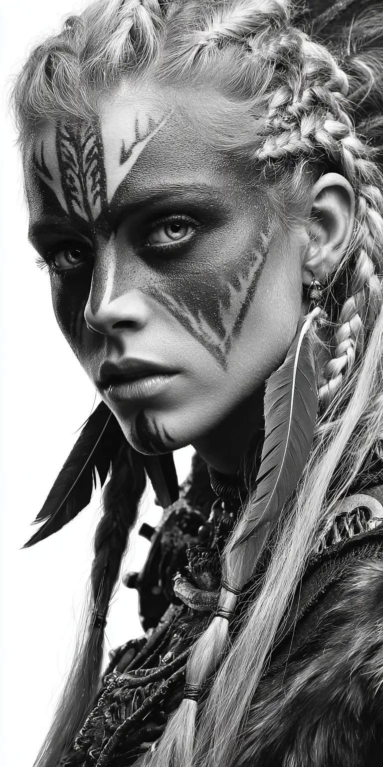 Fierce viking warrior woman with braided blonde hair