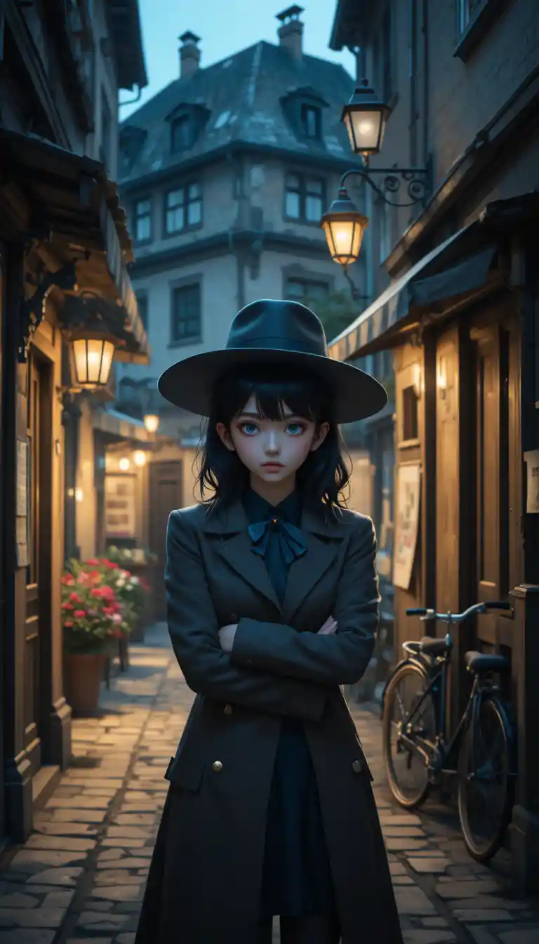 昏暗都市巷弄中的憂鬱系動漫女學生