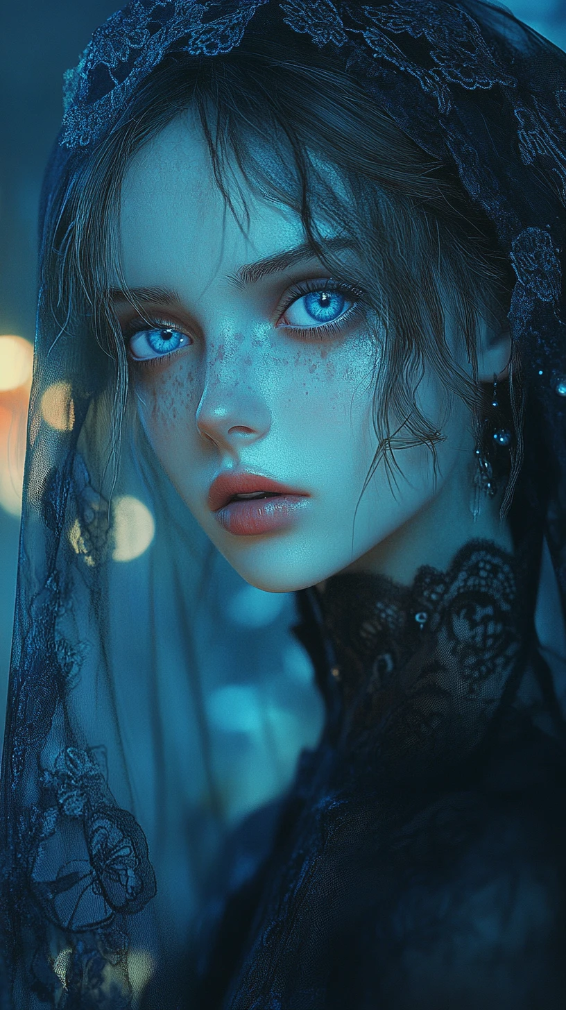 Melancholic porcelain woman in dark fantasy portrait illustration