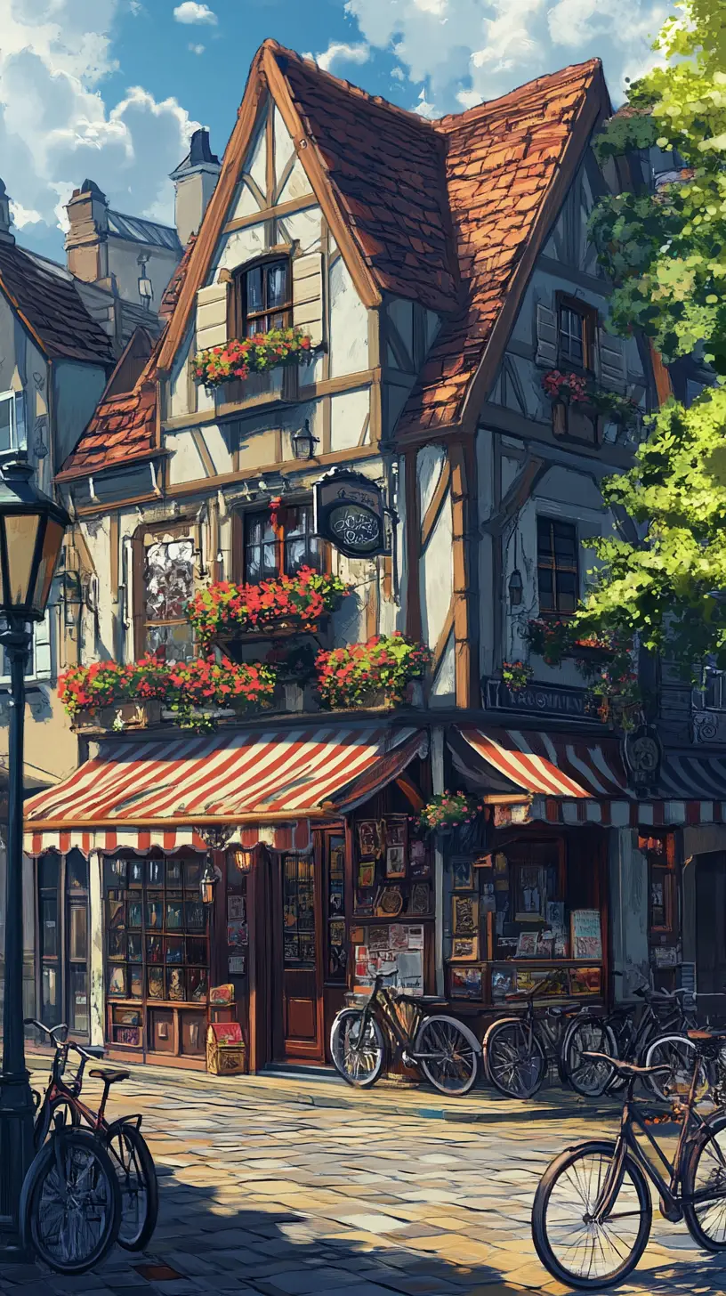 Beautiful girl on a charming European street corner drawing