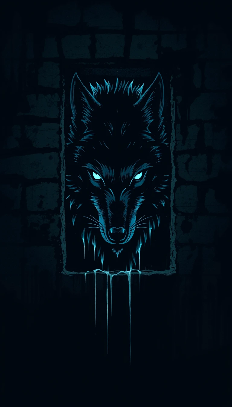 Noir-Wolfsilhouette aus Licht in Stadtmauer geformt
