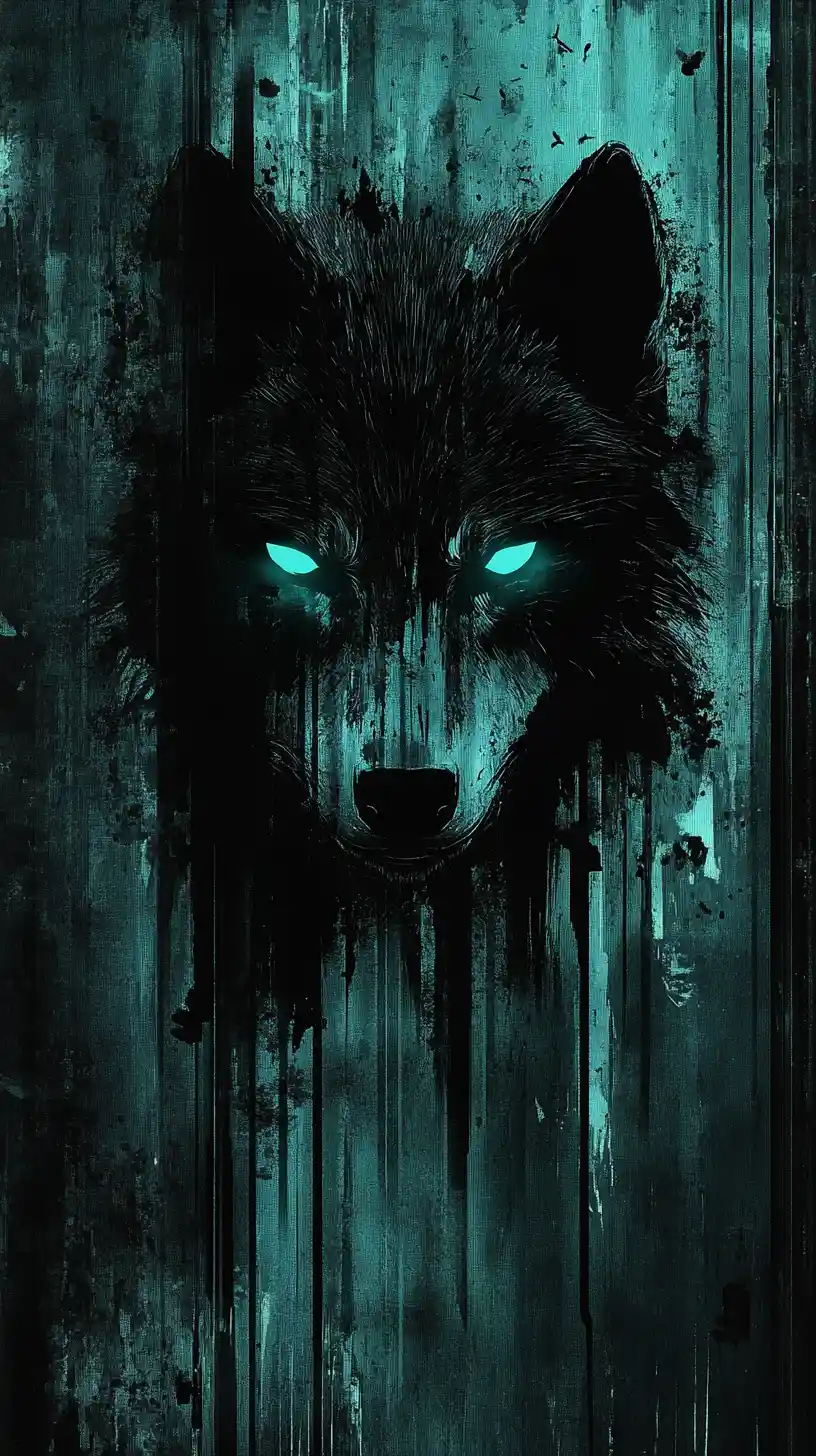 Noir-Wolf-Silhouette, die aus einer rissigen Stadtmauer auftaucht