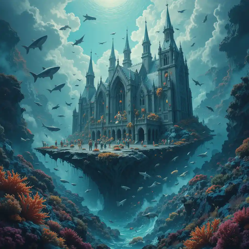 Surreal Gothic Church Melting Into A Living Ocean