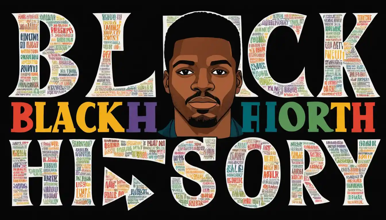 Black history month text with portrait of a black man