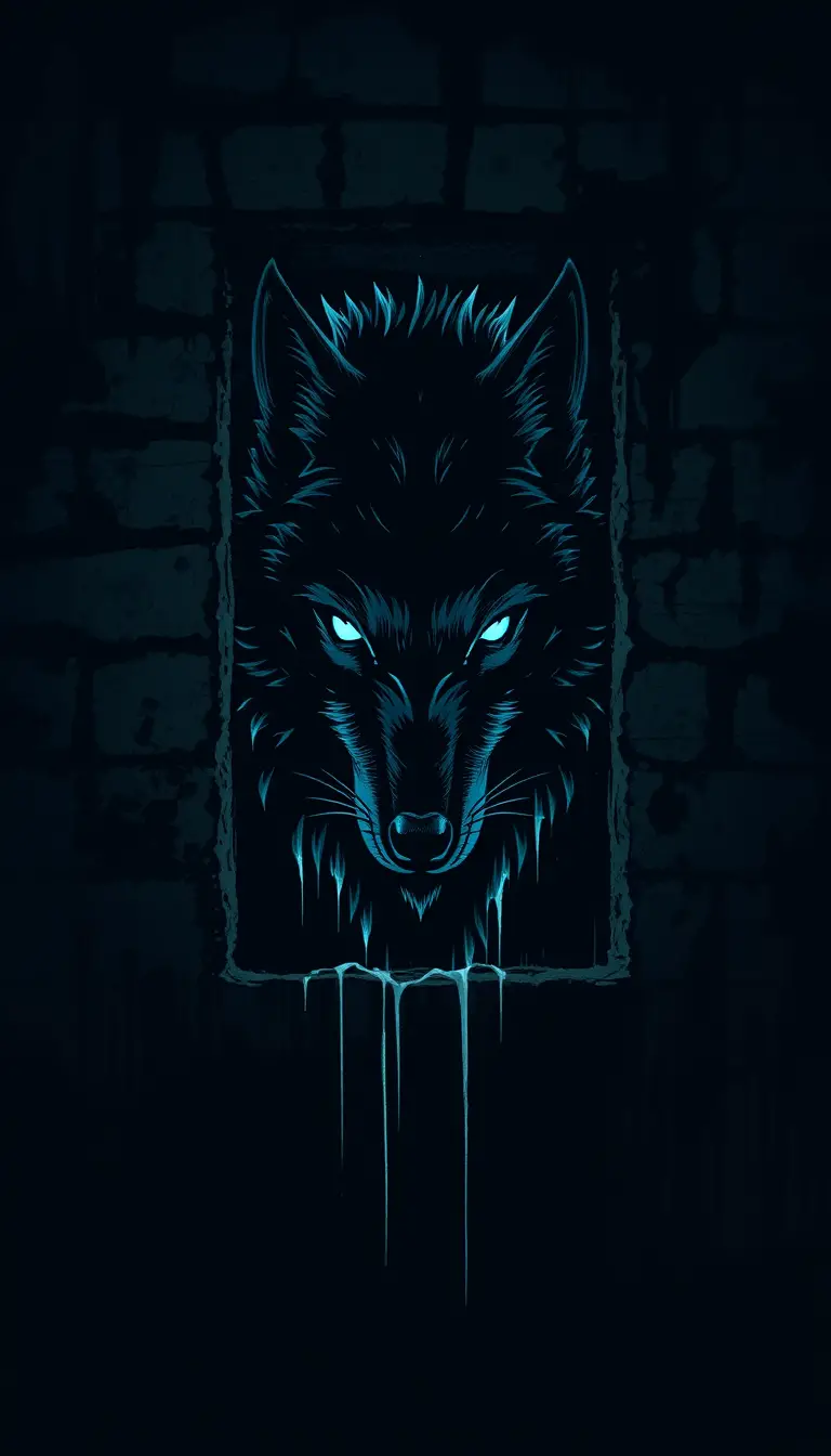 Noir wolf silhouette formed by light in city wall
