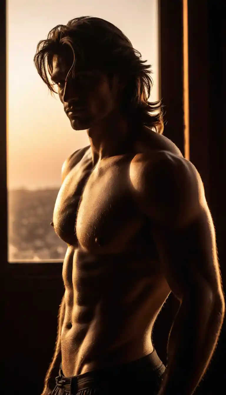 Seductive portrait of a fit European man selfie pose