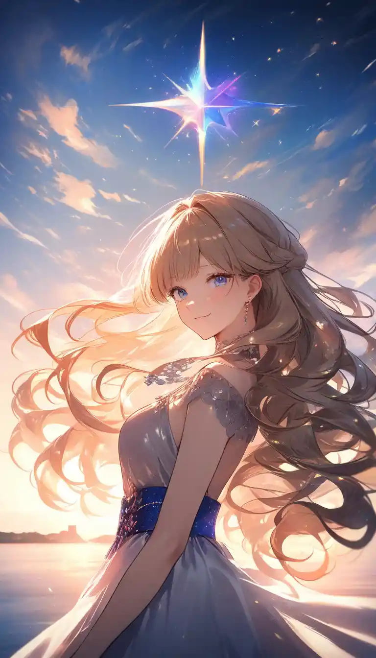 Allegra ragazza anime bionda all’aperto all’ora d’oro