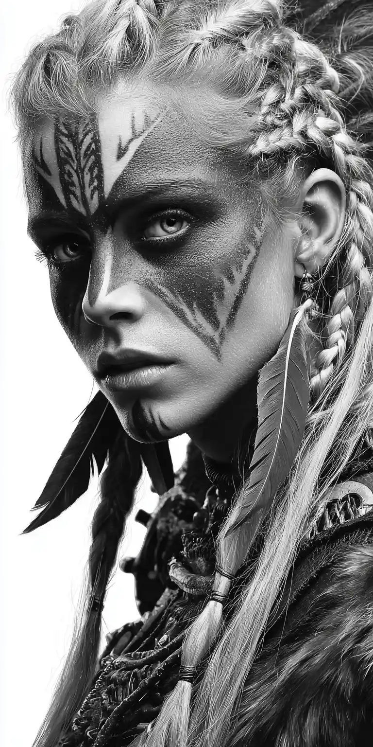 Fierce viking warrior woman with braided blonde hair
