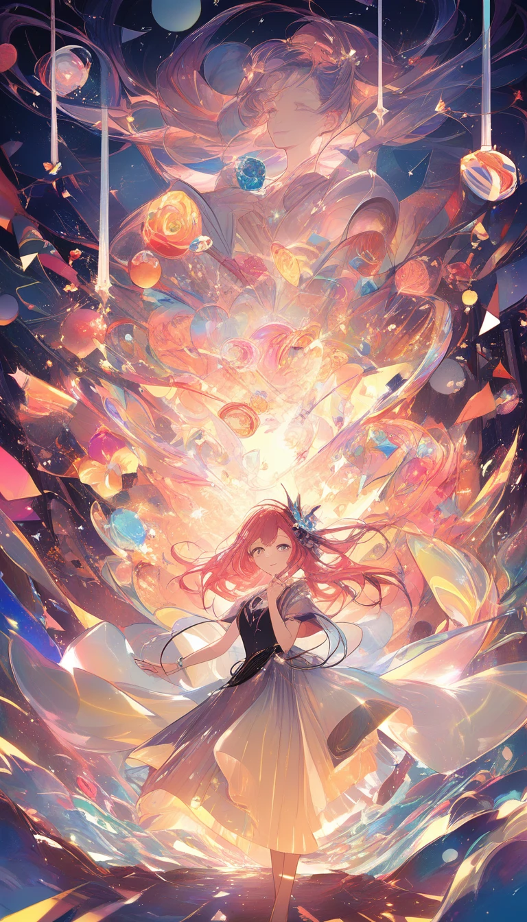 Two anime women sharing glowing childhood memory orbs