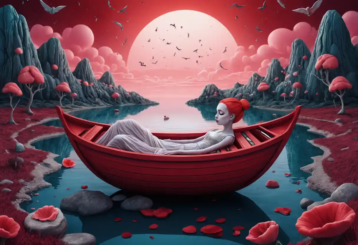 Surreal popsurrealism scene merging silence music and emotion