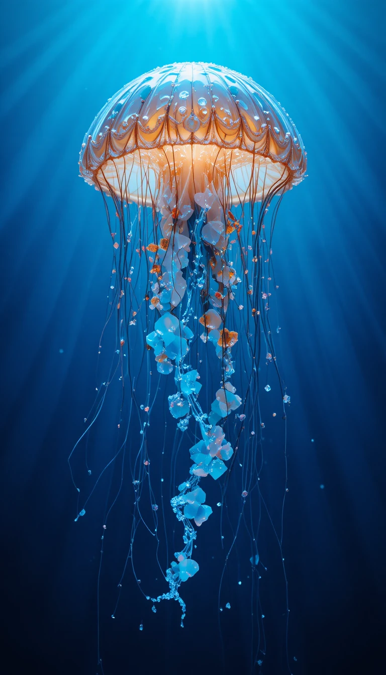 Gemstone Jellyfish Floating In A Deep Blue Ocean