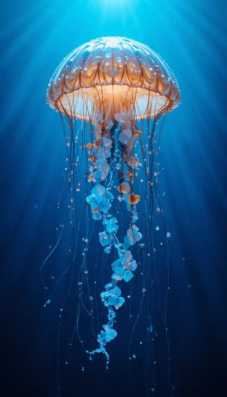 Gemstone Jellyfish Floating In A Deep Blue Ocean