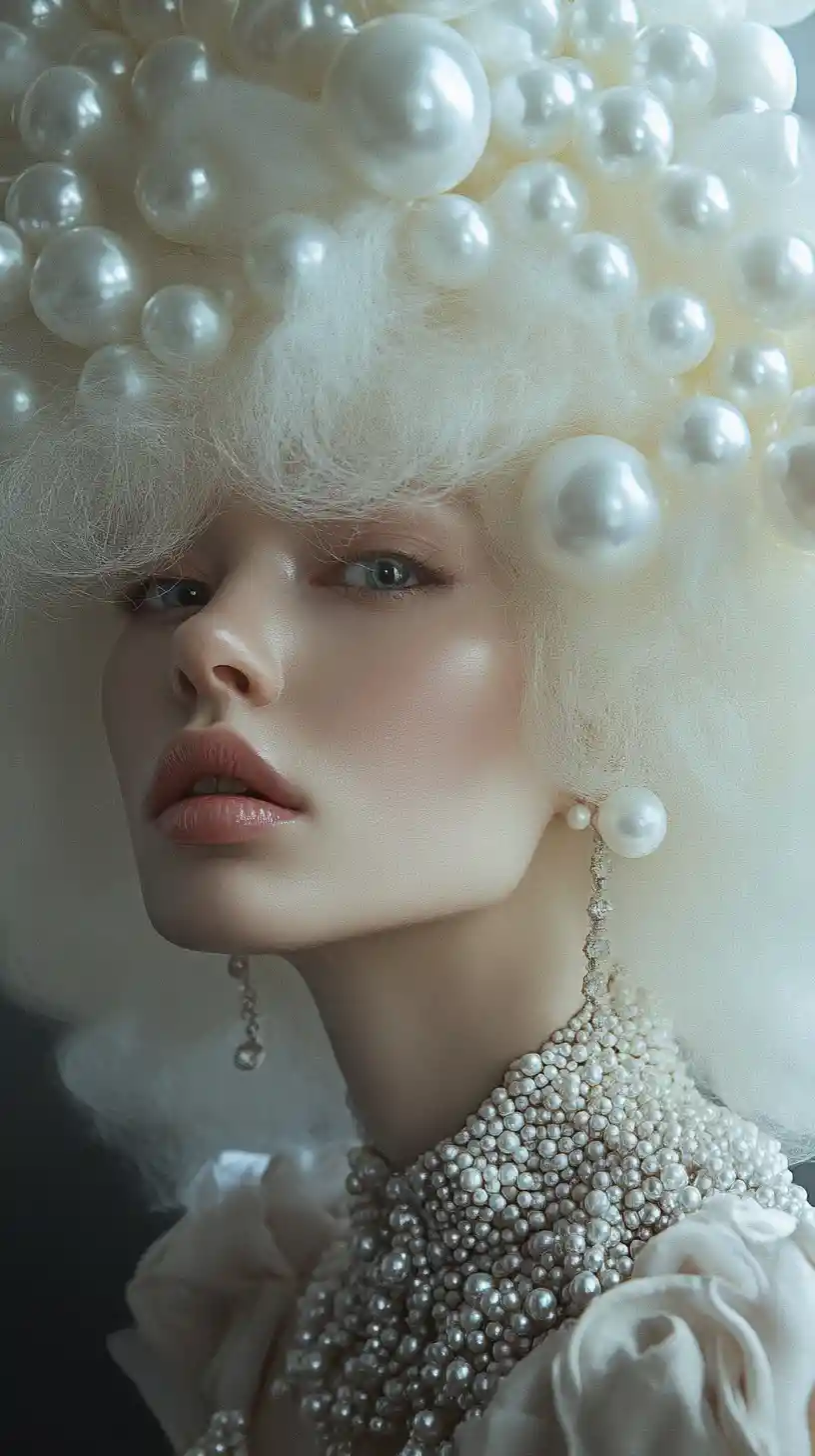 Pearlescent fashion woman with elegant fantasy hairstyle