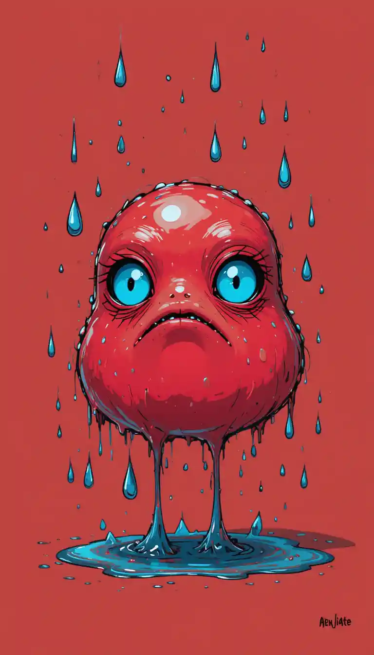 Worried red cartoon creature in glossy digital style