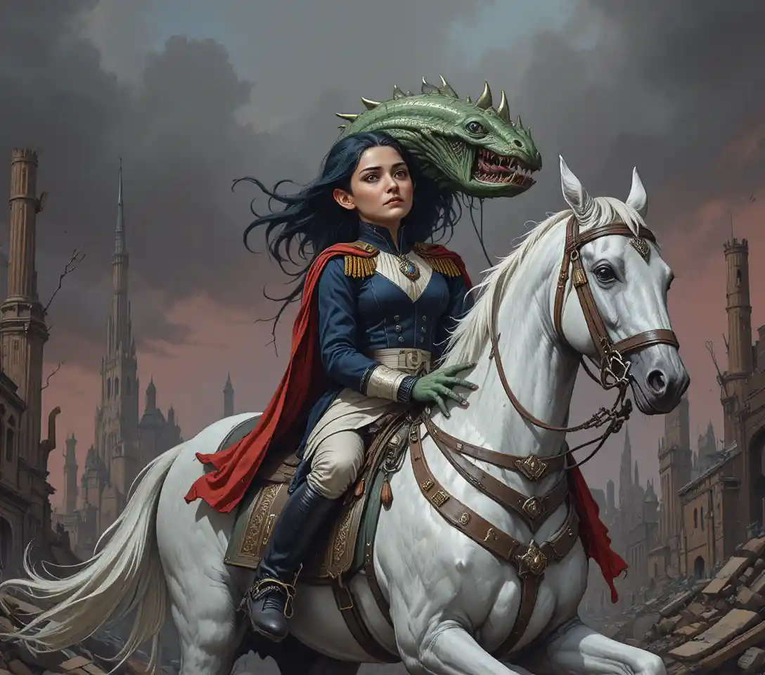 Napoleone su un cavallo bianco in un drammatico dipinto classico