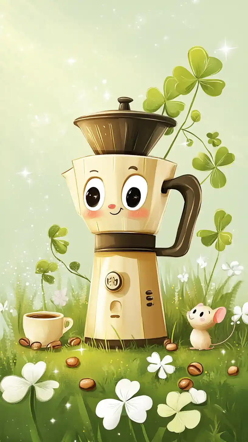 Cute Italian Coffee Maker In Clover Meadow Illustration