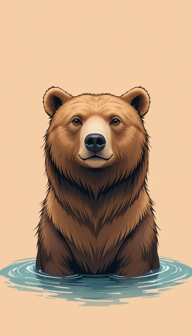 Rostro de oso pardo emergiendo de agua melocotón suave