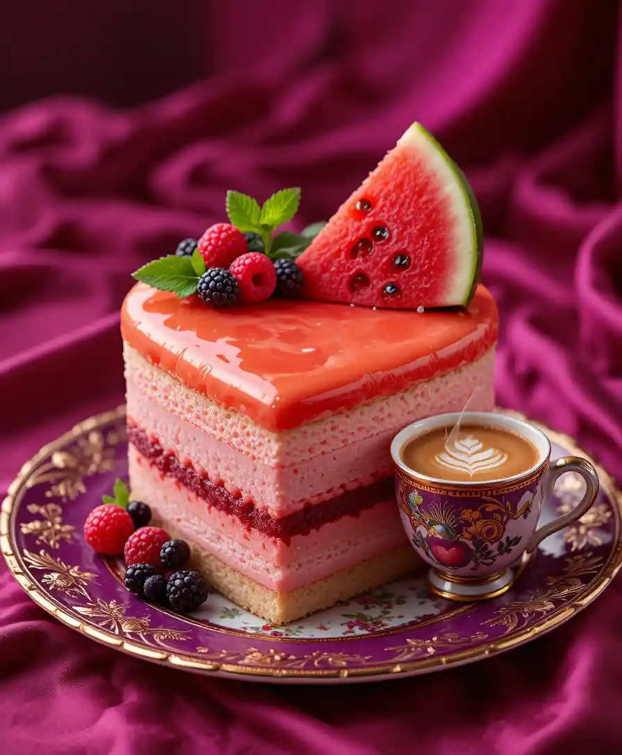 Pastel mousse en forma de corazón con café sobre tela lujosa