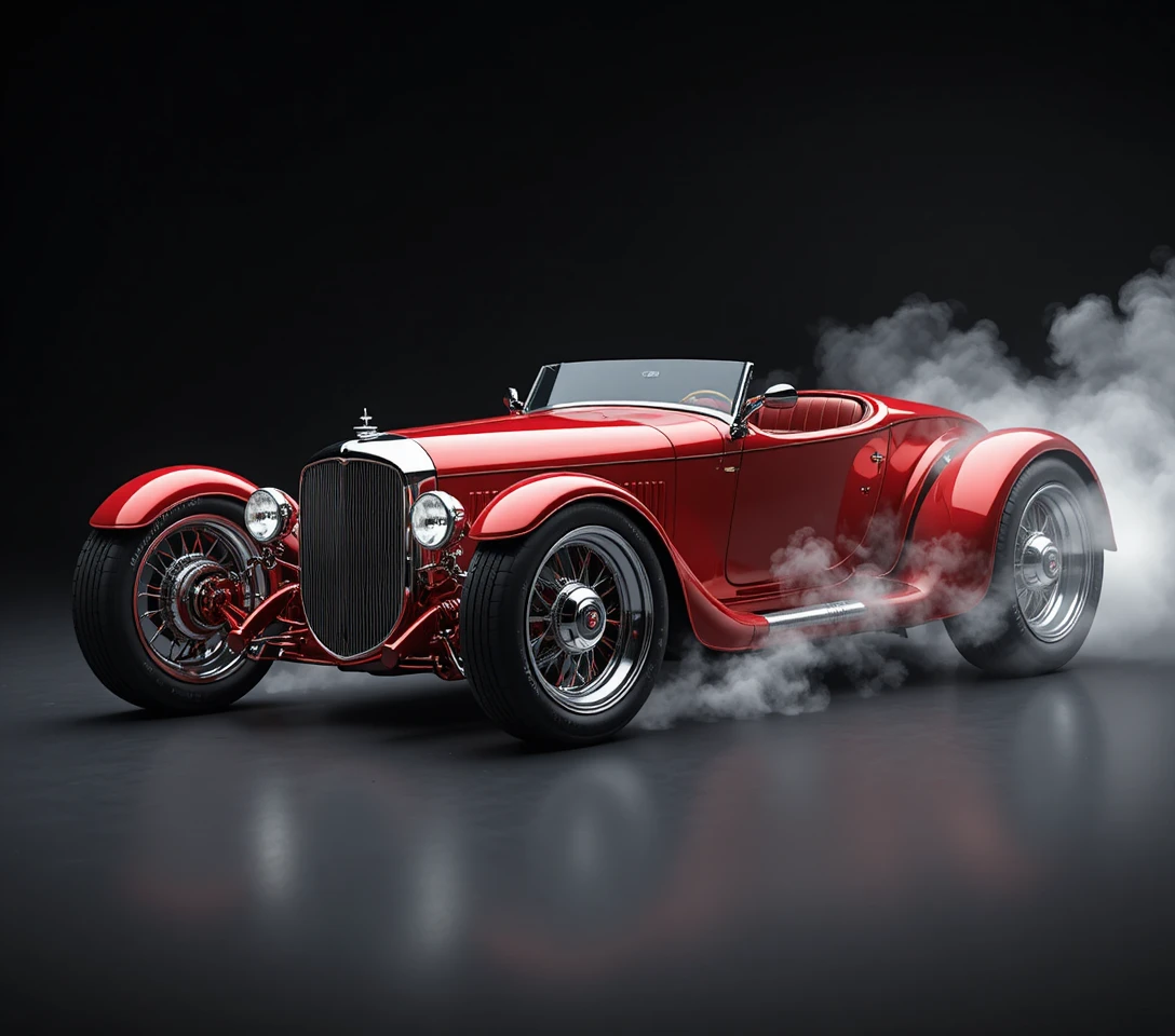 Coche conceptual futurista rojo candy con llantas cromadas