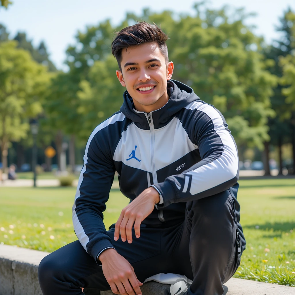 Young man stretching in a sunny urban park