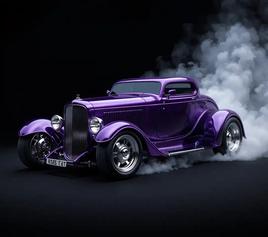Futuristic retro car with chrome wheels on black background