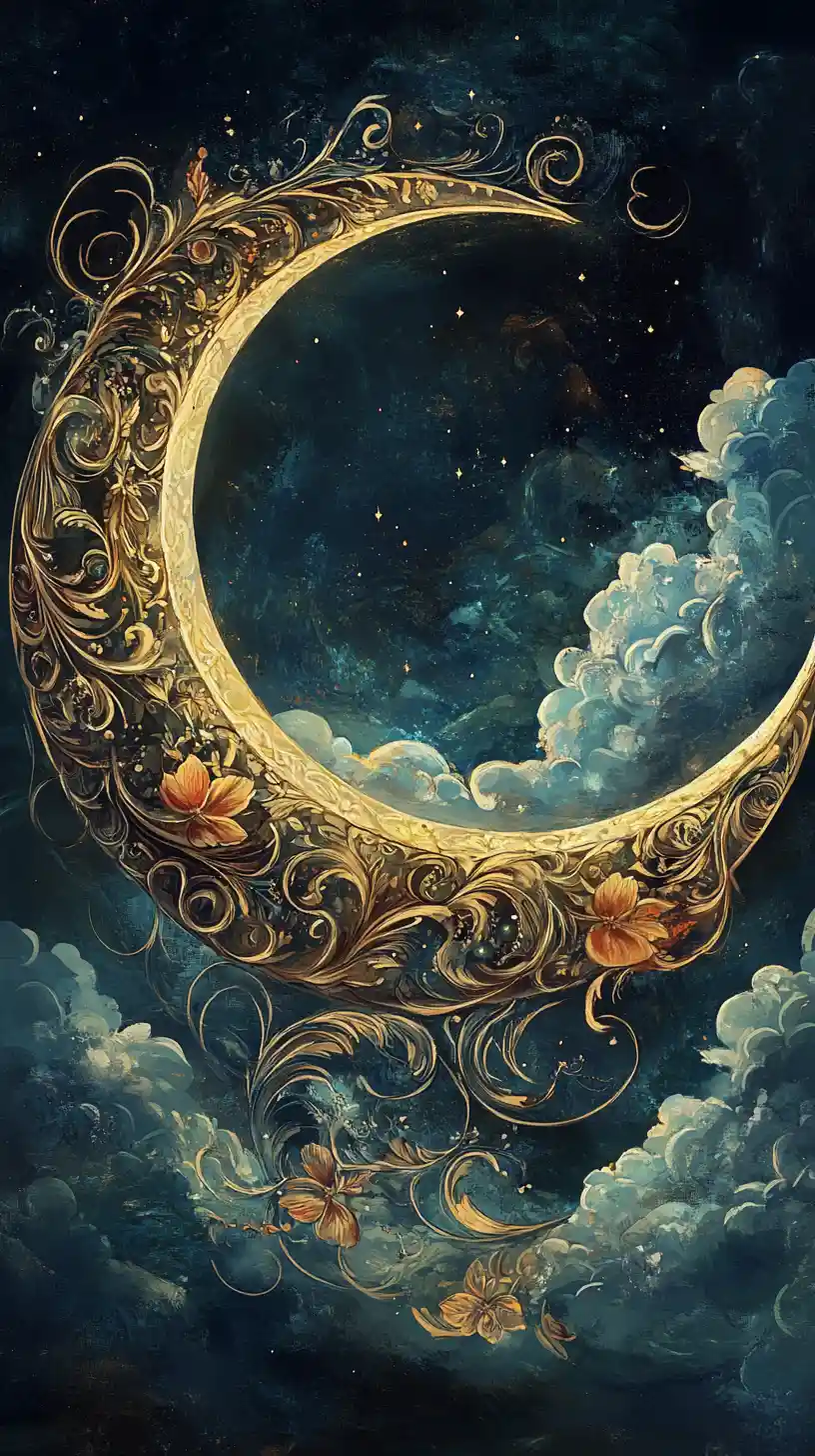 Luna crescente ornata e spirito dell’orso nello spazio celeste