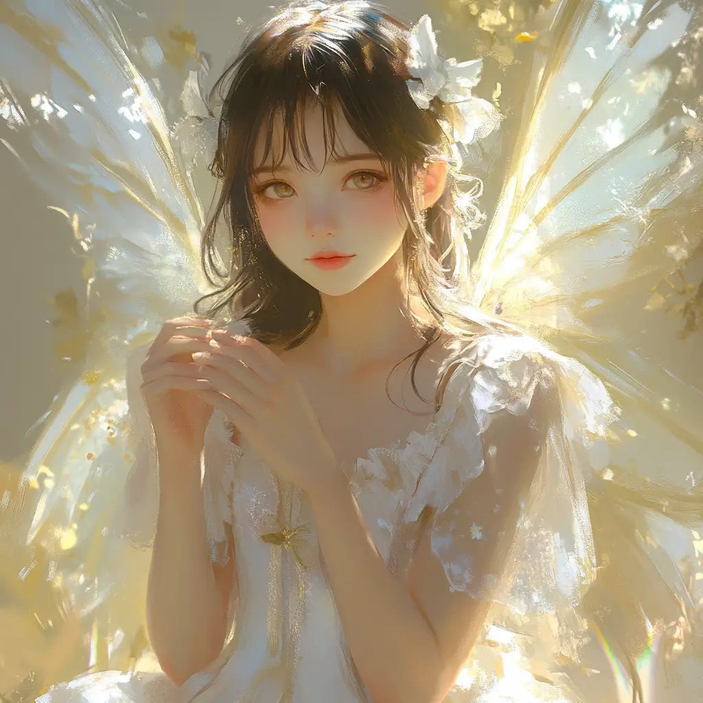 Gentle angelic girl portrait with glowing background