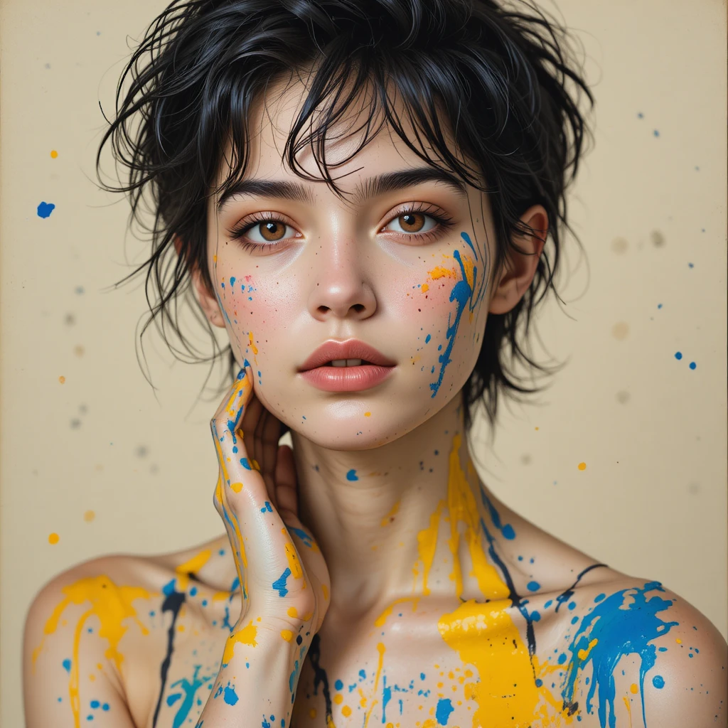 Young woman with painted face in soft close up portrait