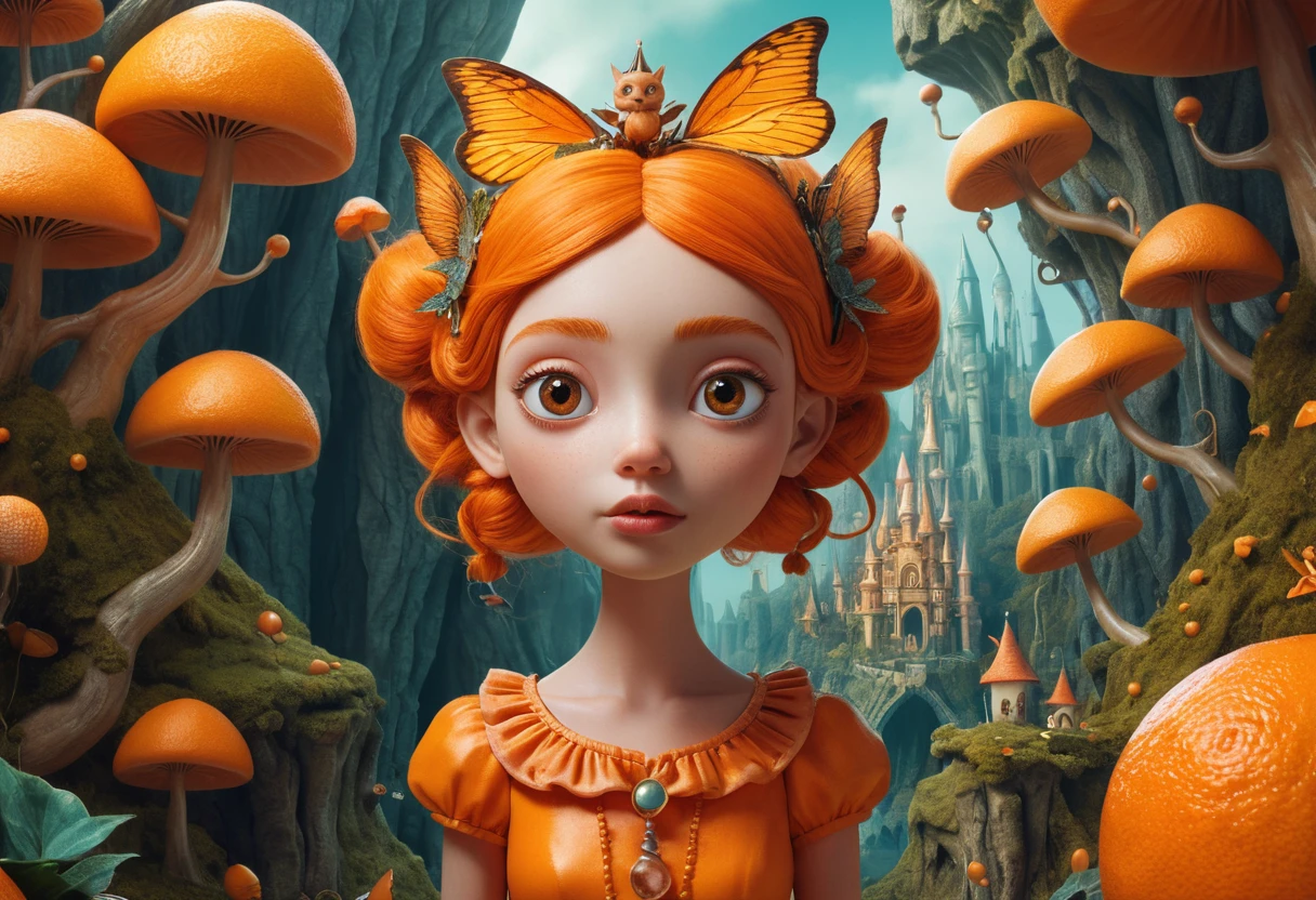 Whimsical fantasy woman in a vibrant surreal landscape