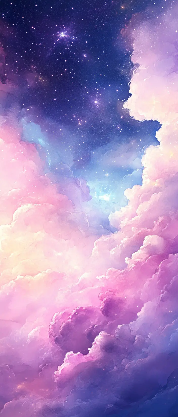 Whimsical Enchanted Clouds Floating In A Starry Sky