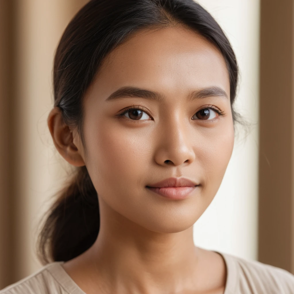 落ち着いたインドネシア人女性のシネマティックなクローズアップポートレート
