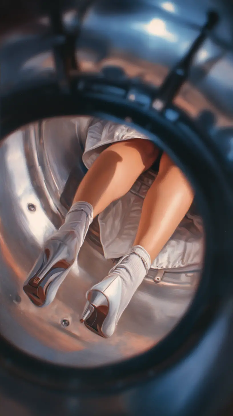 Close up of tan feet in white socks and high heel