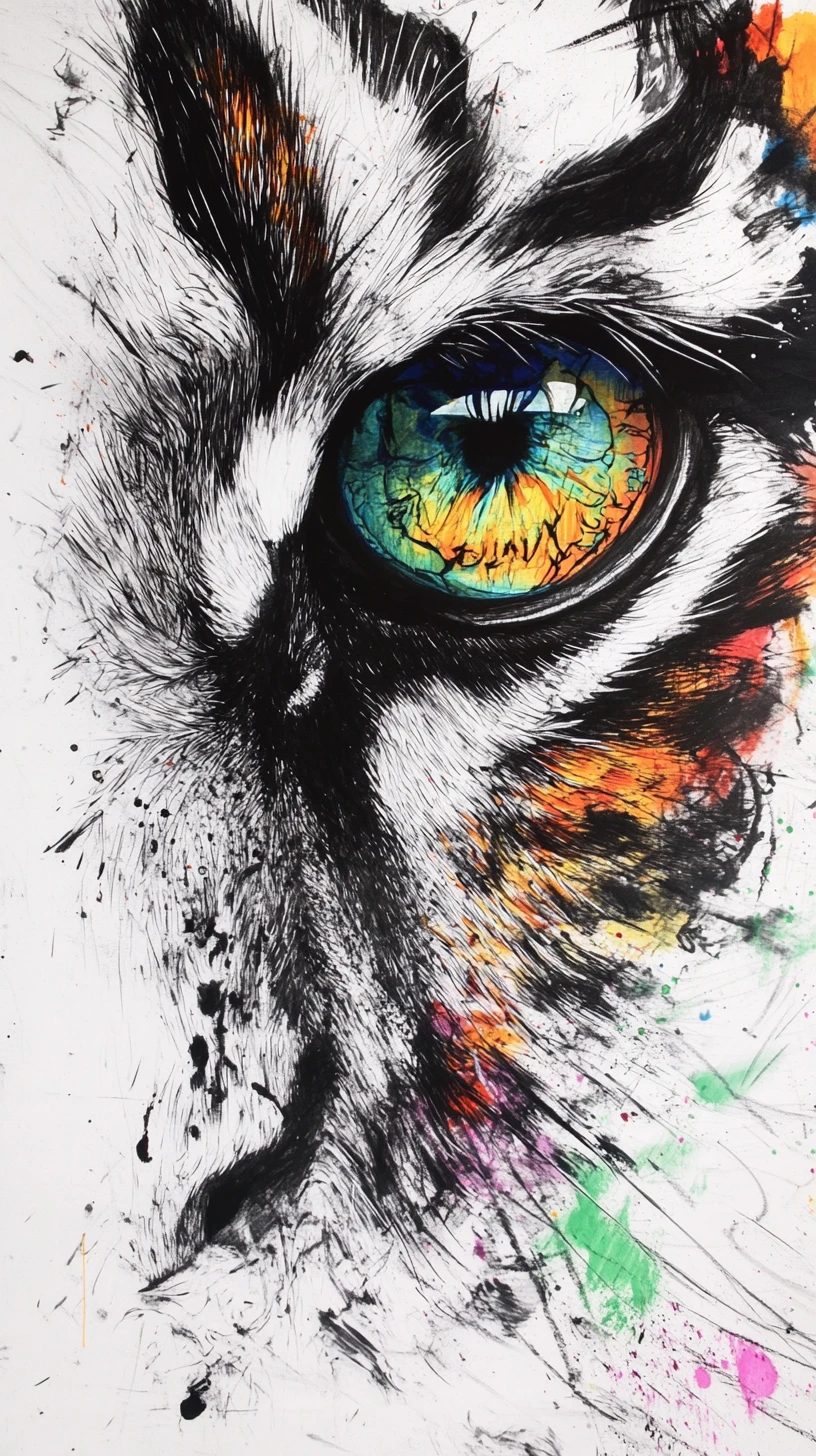 Hipnotizante ilusión de tinta con ojo de tigre y acentos de color vibrantes