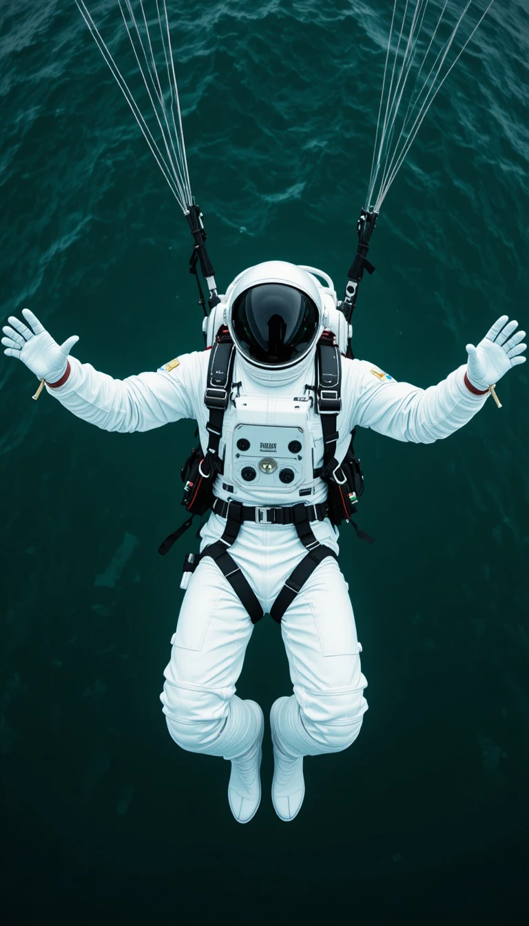 Astronaut Skydiving Toward A Deep Green Ocean