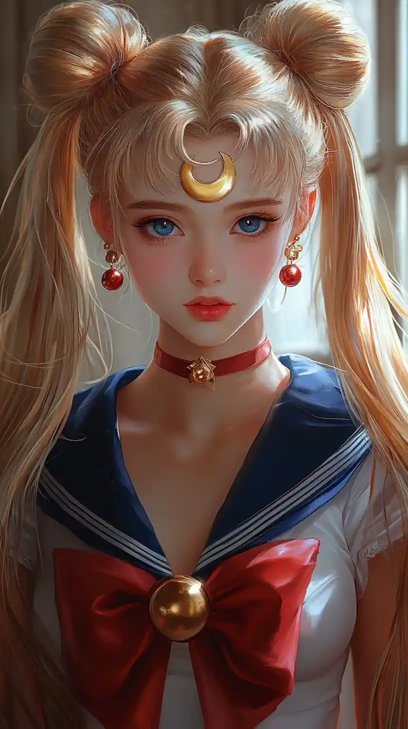 금발 세일러복 애니메이션 소녀 초상