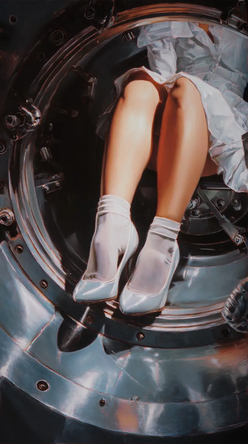 Close up of tan feet in high heels with white socks